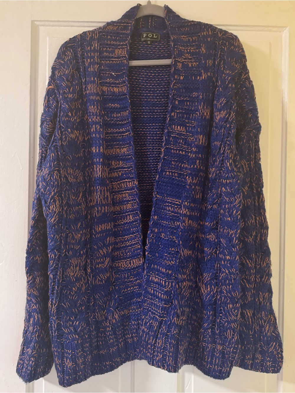 New:POL Chunky Space Dye Knit Contrasting Color Woven Pattern Cardigan Sweater•S